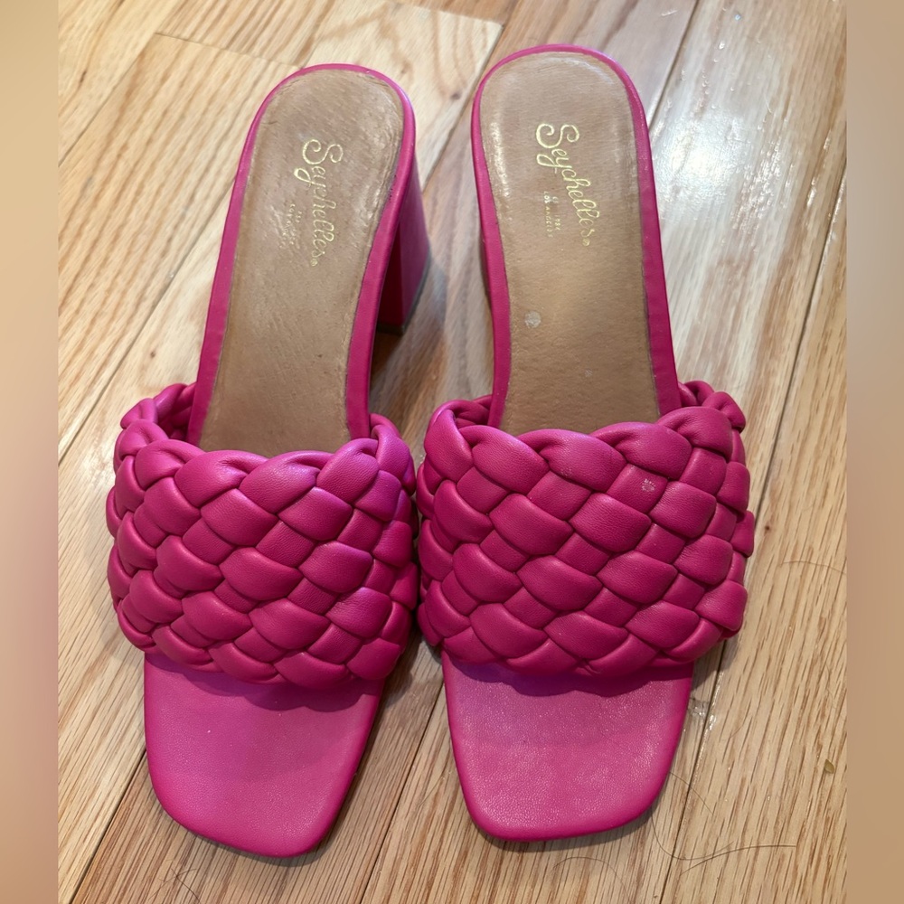 Seychelles Braided Hot Pink Block Heel Slide Sandals